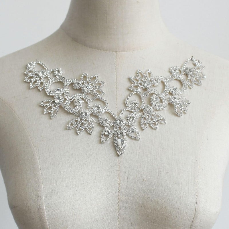 PEARLY JUN Rhinestone Applique Crystal Applique for Hand Sewing Craft Projects DIY Wedding Clothes Shoes Hats Bags (YL012-silver) - Image 1